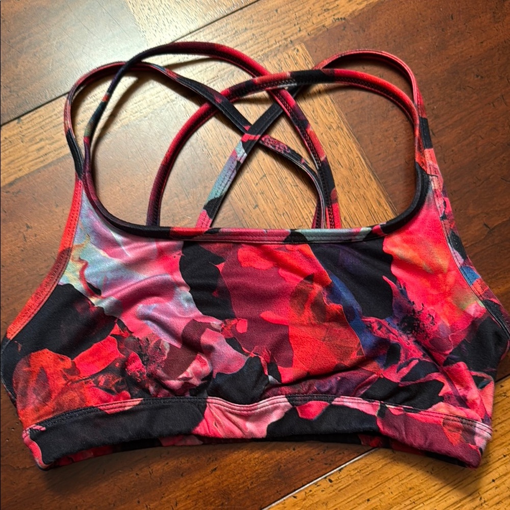Athleta Red and Black Floral Sports Bra